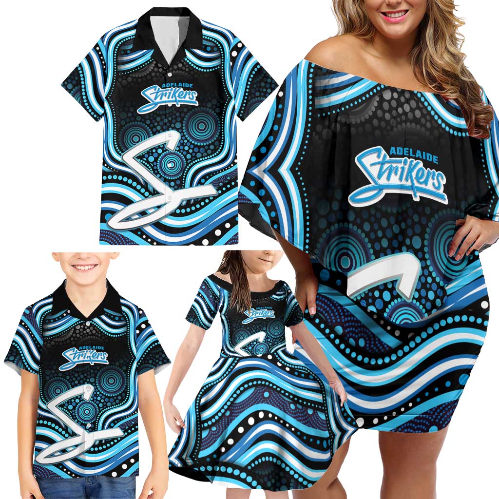 Adelaide Strikers Cricket Family Matching Off Shoulder Short Dress and Hawaiian Shirt Australian Cricket Mascot - Modern Indigenous Style