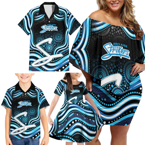 Adelaide Strikers Cricket Family Matching Off Shoulder Short Dress and Hawaiian Shirt Australian Cricket Mascot - Modern Indigenous Style