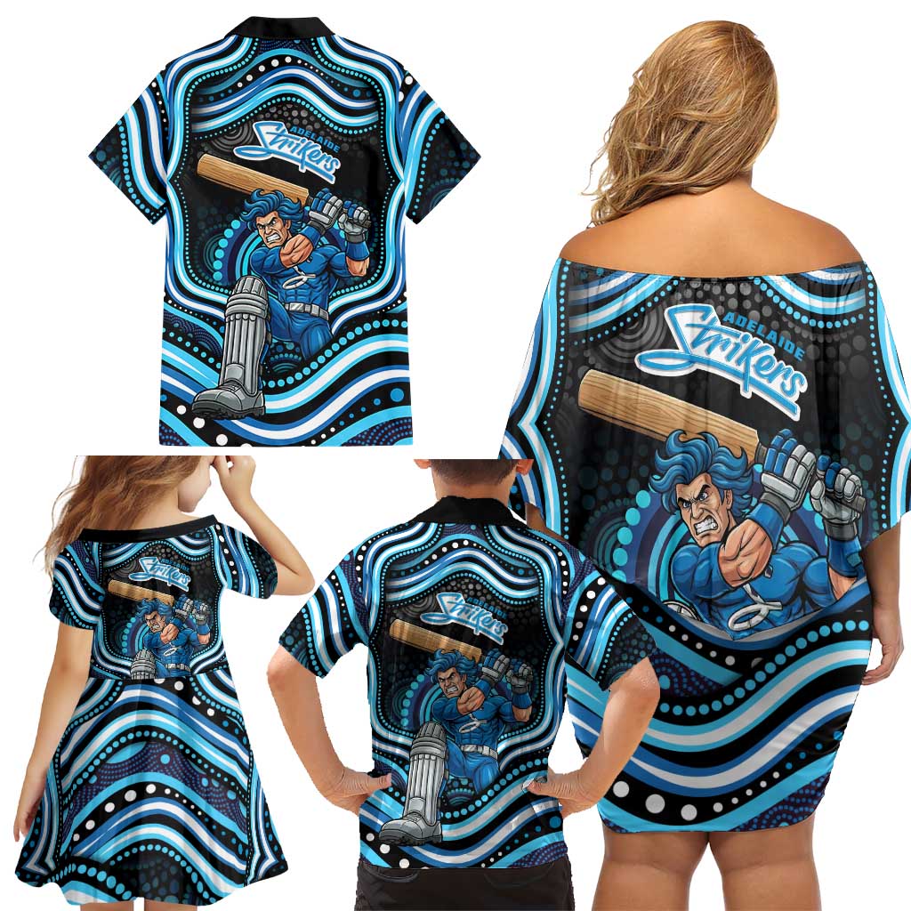 Adelaide Strikers Cricket Family Matching Off Shoulder Short Dress and Hawaiian Shirt Australian Cricket Mascot - Modern Indigenous Style