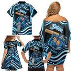 Adelaide Strikers Cricket Family Matching Off Shoulder Short Dress and Hawaiian Shirt Australian Cricket Mascot - Modern Indigenous Style