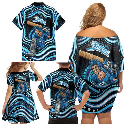 Adelaide Strikers Cricket Family Matching Off Shoulder Short Dress and Hawaiian Shirt Australian Cricket Mascot - Modern Indigenous Style