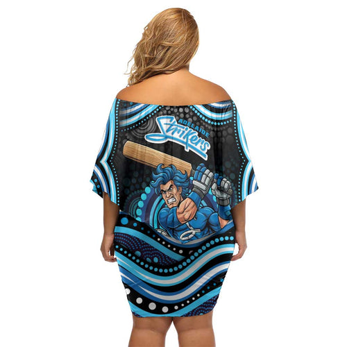 Adelaide Strikers Cricket Family Matching Off Shoulder Short Dress and Hawaiian Shirt Australian Cricket Mascot - Modern Indigenous Style