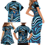 Adelaide Strikers Cricket Family Matching Short Sleeve Bodycon Dress and Hawaiian Shirt Australian Cricket Mascot - Modern Indigenous Style