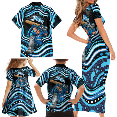 Adelaide Strikers Cricket Family Matching Short Sleeve Bodycon Dress and Hawaiian Shirt Australian Cricket Mascot - Modern Indigenous Style
