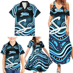 Adelaide Strikers Cricket Family Matching Summer Maxi Dress and Hawaiian Shirt Australian Cricket Mascot - Modern Indigenous Style