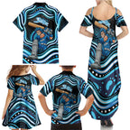 Adelaide Strikers Cricket Family Matching Summer Maxi Dress and Hawaiian Shirt Australian Cricket Mascot - Modern Indigenous Style