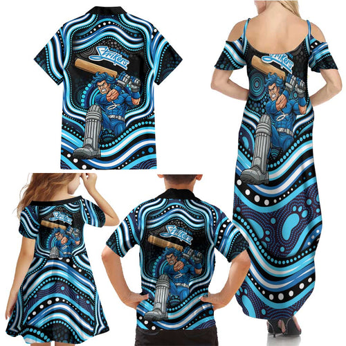 Adelaide Strikers Cricket Family Matching Summer Maxi Dress and Hawaiian Shirt Australian Cricket Mascot - Modern Indigenous Style