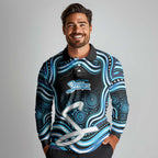 Adelaide Strikers Cricket Long Sleeve Polo Shirt Australian Cricket Mascot - Modern Indigenous Style