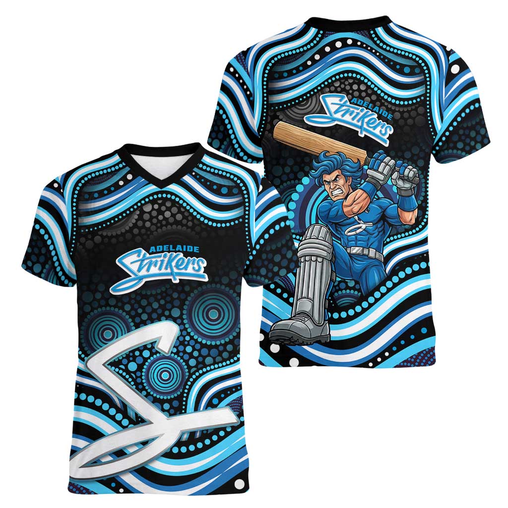 Adelaide Strikers Cricket Women V-Neck T-Shirt Australian Cricket Mascot - Modern Indigenous Style