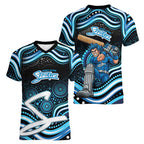 Adelaide Strikers Cricket Women V-Neck T-Shirt Australian Cricket Mascot - Modern Indigenous Style