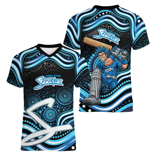 Adelaide Strikers Cricket Women V-Neck T-Shirt Australian Cricket Mascot - Modern Indigenous Style