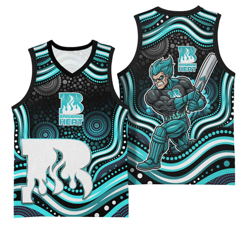 Brisbane Heat Cricket Basketball Jersey Australian Cricket Mascot - Modern Indigenous Style