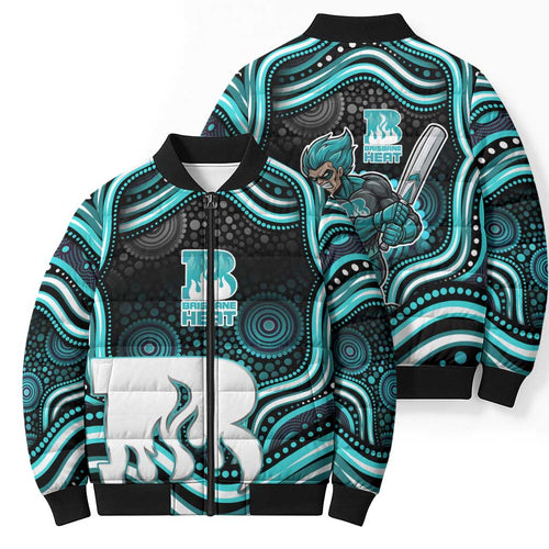 Brisbane Heat Cricket Bomber Puffer Jacket Australian Cricket Mascot - Modern Indigenous Style