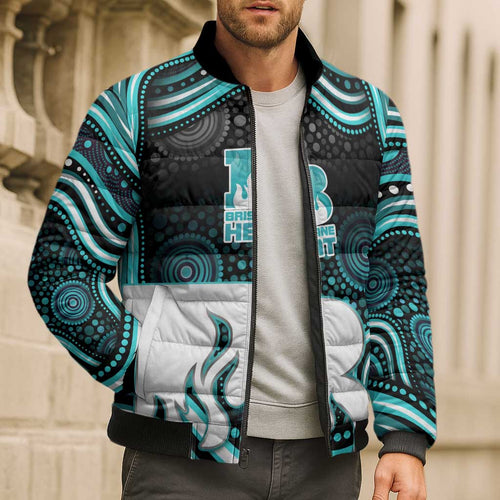Brisbane Heat Cricket Bomber Puffer Jacket Australian Cricket Mascot - Modern Indigenous Style