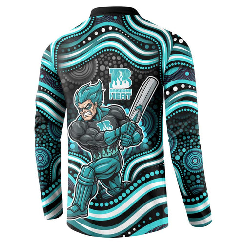 Brisbane Heat Cricket Button Sweatshirt Australian Cricket Mascot - Modern Indigenous Style