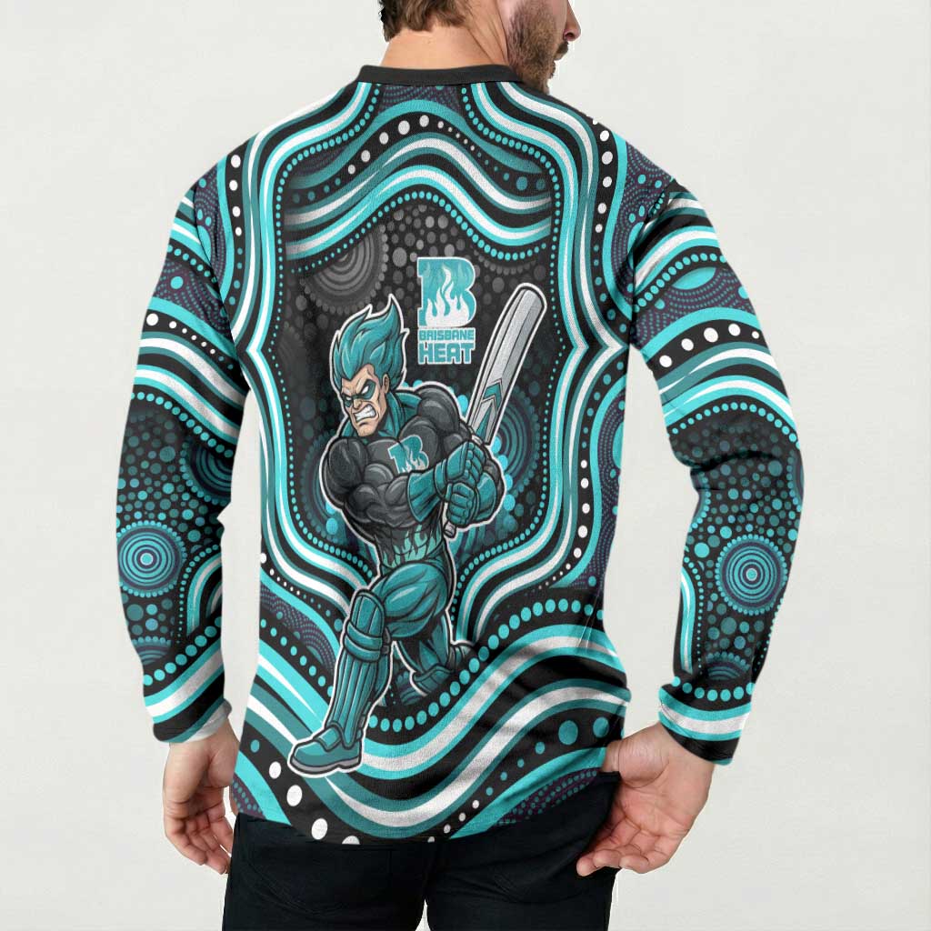 Brisbane Heat Cricket Button Sweatshirt Australian Cricket Mascot - Modern Indigenous Style