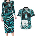 Brisbane Heat Cricket Couples Matching Long Sleeve Bodycon Dress and Hawaiian Shirt Australian Cricket Mascot - Modern Indigenous Style
