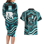 Brisbane Heat Cricket Couples Matching Long Sleeve Bodycon Dress and Hawaiian Shirt Australian Cricket Mascot - Modern Indigenous Style