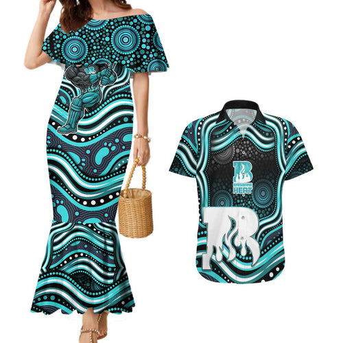 Brisbane Heat Cricket Couples Matching Mermaid Dress and Hawaiian Shirt Australian Cricket Mascot - Modern Indigenous Style