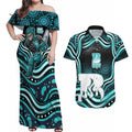 Brisbane Heat Cricket Couples Matching Off Shoulder Maxi Dress and Hawaiian Shirt Australian Cricket Mascot - Modern Indigenous Style