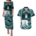 Brisbane Heat Cricket Couples Matching Puletasi and Hawaiian Shirt Australian Cricket Mascot - Modern Indigenous Style