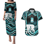 Brisbane Heat Cricket Couples Matching Puletasi and Hawaiian Shirt Australian Cricket Mascot - Modern Indigenous Style