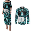 Brisbane Heat Cricket Couples Matching Puletasi and Long Sleeve Button Shirt Australian Cricket Mascot - Modern Indigenous Style