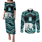 Brisbane Heat Cricket Couples Matching Puletasi and Long Sleeve Button Shirt Australian Cricket Mascot - Modern Indigenous Style