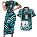 Brisbane Heat Cricket Couples Matching Short Sleeve Bodycon Dress and Hawaiian Shirt Australian Cricket Mascot - Modern Indigenous Style