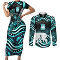 Brisbane Heat Cricket Couples Matching Short Sleeve Bodycon Dress and Long Sleeve Button Shirt Australian Cricket Mascot - Modern Indigenous Style