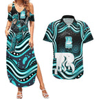 Brisbane Heat Cricket Couples Matching Summer Maxi Dress and Hawaiian Shirt Australian Cricket Mascot - Modern Indigenous Style