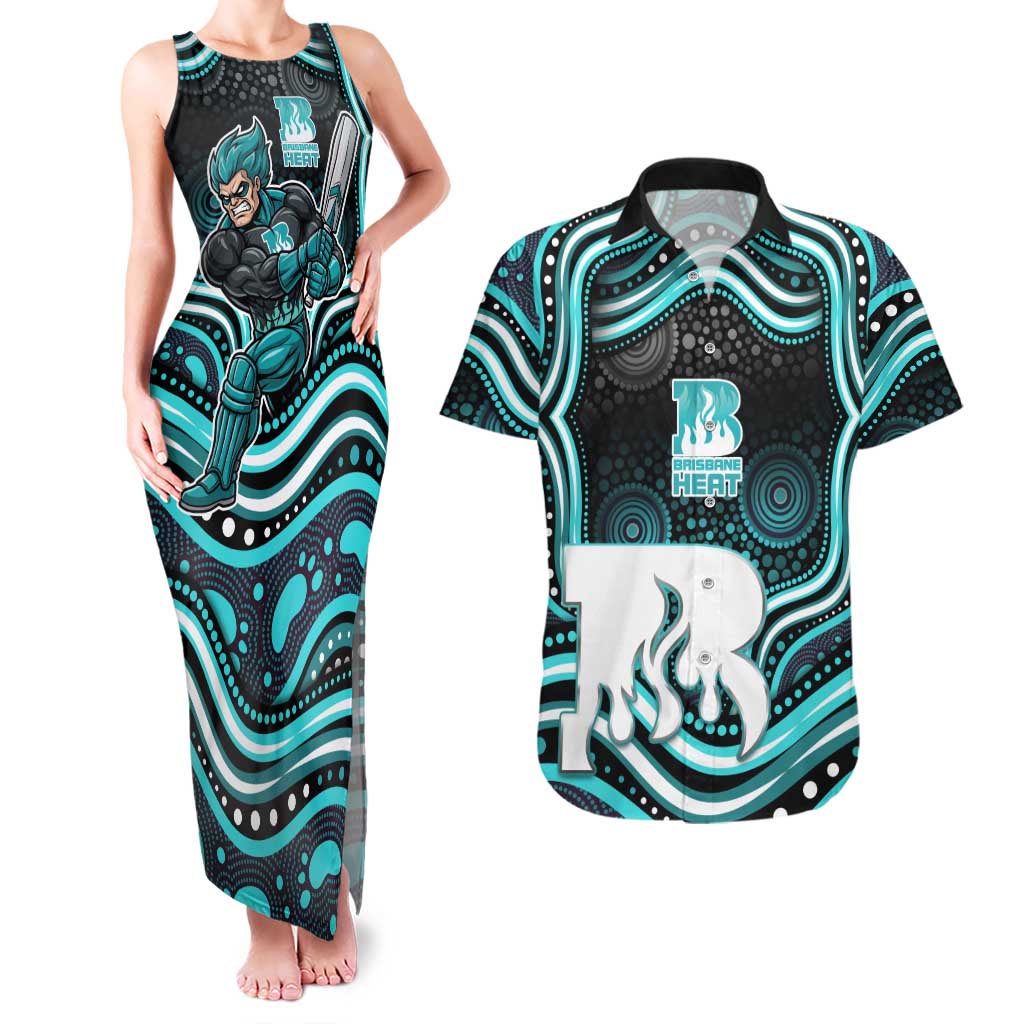 Brisbane Heat Cricket Couples Matching Tank Maxi Dress and Hawaiian Shirt Australian Cricket Mascot - Modern Indigenous Style