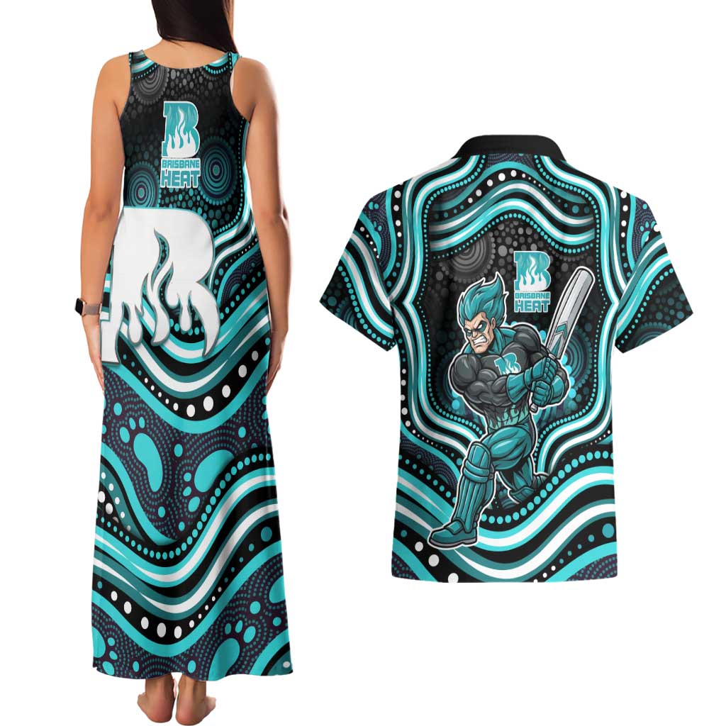 Brisbane Heat Cricket Couples Matching Tank Maxi Dress and Hawaiian Shirt Australian Cricket Mascot - Modern Indigenous Style