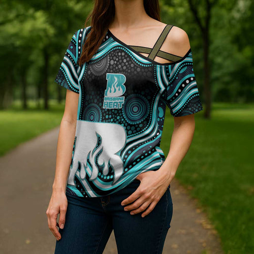 Brisbane Heat Cricket Cross Shoulder Shirt Australian Cricket Mascot - Modern Indigenous Style