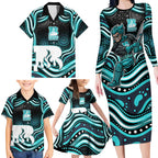 Brisbane Heat Cricket Family Matching Long Sleeve Bodycon Dress and Hawaiian Shirt Australian Cricket Mascot - Modern Indigenous Style