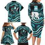 Brisbane Heat Cricket Family Matching Long Sleeve Bodycon Dress and Hawaiian Shirt Australian Cricket Mascot - Modern Indigenous Style