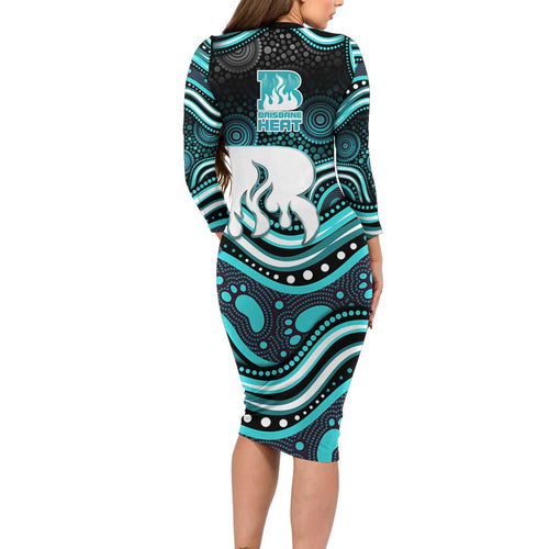 Brisbane Heat Cricket Family Matching Long Sleeve Bodycon Dress and Hawaiian Shirt Australian Cricket Mascot - Modern Indigenous Style