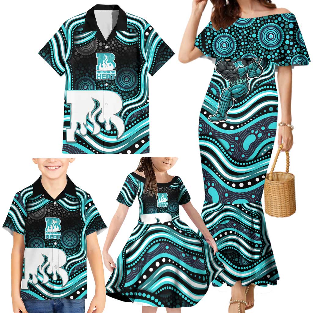 Brisbane Heat Cricket Family Matching Mermaid Dress and Hawaiian Shirt Australian Cricket Mascot - Modern Indigenous Style