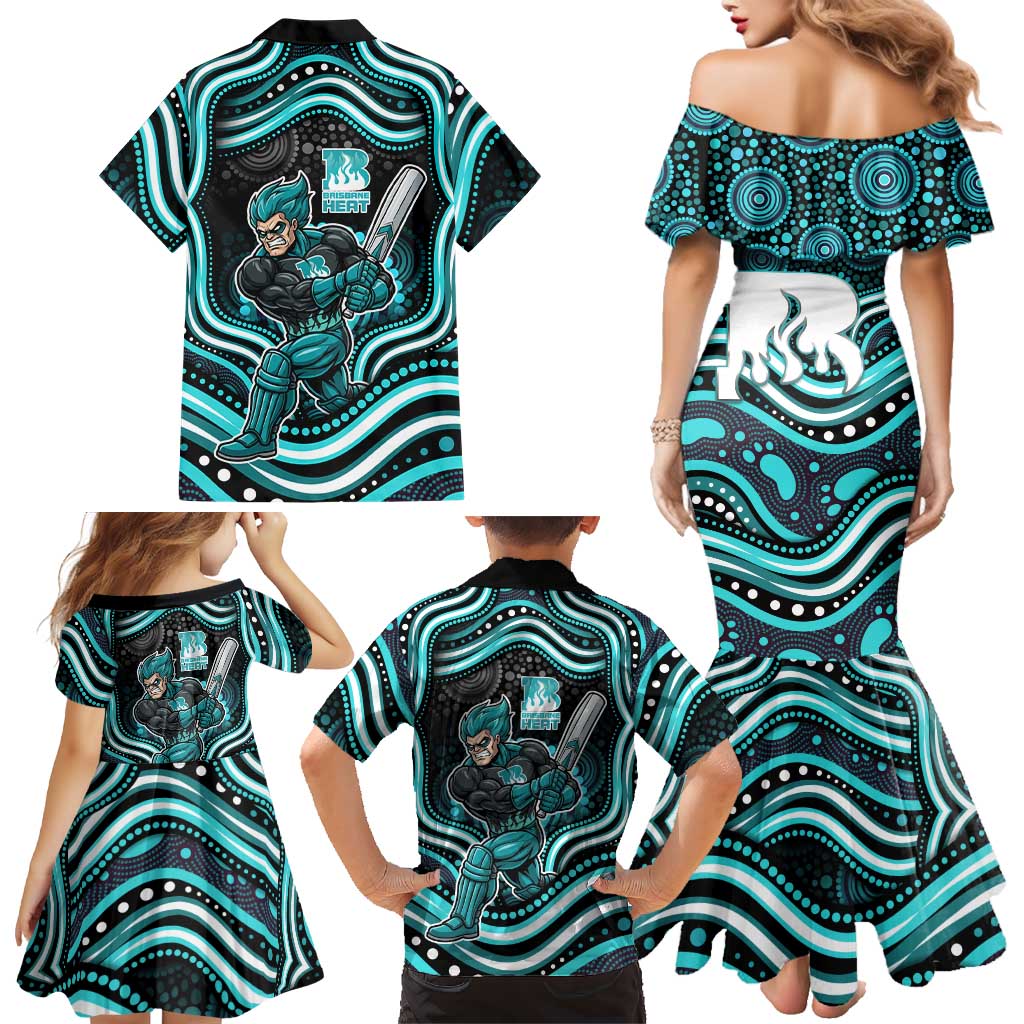 Brisbane Heat Cricket Family Matching Mermaid Dress and Hawaiian Shirt Australian Cricket Mascot - Modern Indigenous Style