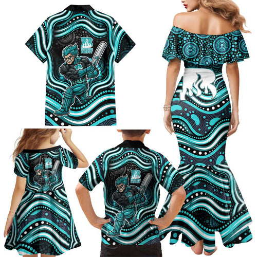 Brisbane Heat Cricket Family Matching Mermaid Dress and Hawaiian Shirt Australian Cricket Mascot - Modern Indigenous Style