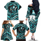 Brisbane Heat Cricket Family Matching Off The Shoulder Long Sleeve Dress and Hawaiian Shirt Australian Cricket Mascot - Modern Indigenous Style