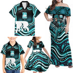 Brisbane Heat Cricket Family Matching Off Shoulder Maxi Dress and Hawaiian Shirt Australian Cricket Mascot - Modern Indigenous Style