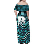 Brisbane Heat Cricket Family Matching Off Shoulder Maxi Dress and Hawaiian Shirt Australian Cricket Mascot - Modern Indigenous Style