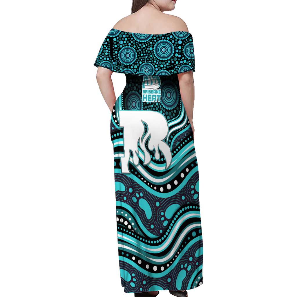 Brisbane Heat Cricket Family Matching Off Shoulder Maxi Dress and Hawaiian Shirt Australian Cricket Mascot - Modern Indigenous Style