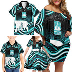 Brisbane Heat Cricket Family Matching Off Shoulder Short Dress and Hawaiian Shirt Australian Cricket Mascot - Modern Indigenous Style