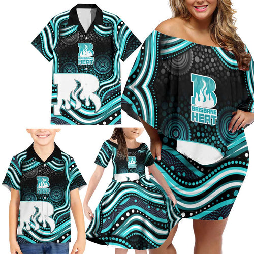 Brisbane Heat Cricket Family Matching Off Shoulder Short Dress and Hawaiian Shirt Australian Cricket Mascot - Modern Indigenous Style