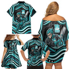 Brisbane Heat Cricket Family Matching Off Shoulder Short Dress and Hawaiian Shirt Australian Cricket Mascot - Modern Indigenous Style