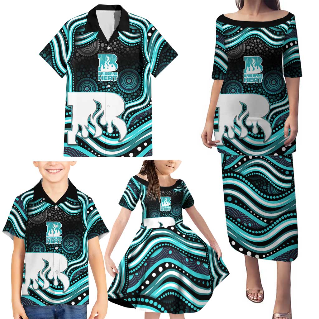 Brisbane Heat Cricket Family Matching Puletasi and Hawaiian Shirt Australian Cricket Mascot - Modern Indigenous Style