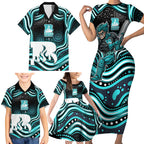 Brisbane Heat Cricket Family Matching Short Sleeve Bodycon Dress and Hawaiian Shirt Australian Cricket Mascot - Modern Indigenous Style