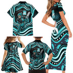 Brisbane Heat Cricket Family Matching Short Sleeve Bodycon Dress and Hawaiian Shirt Australian Cricket Mascot - Modern Indigenous Style